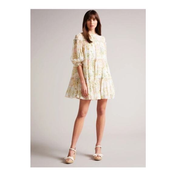 NWT Ted Baker Bellona Floral Tiered Trapeze Mini Dress US Size 4 - Picture 1 of 14